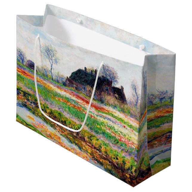 Sacola Para Presentes Grande Campos de Tulip nos Países Baixos, Monet Large Gif (Frente inclinada)