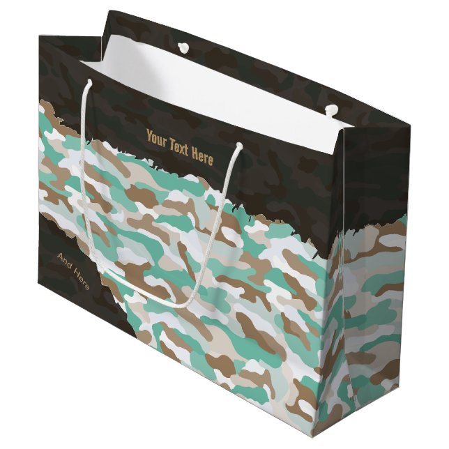 Sacola Para Presentes Grande Camuflagem Costeira Personalizada Resistente (Frente inclinada)