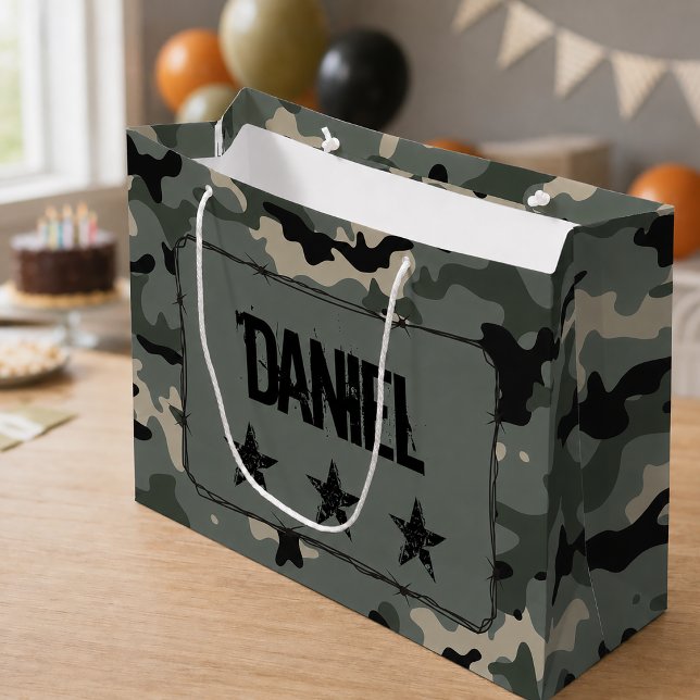 Sacola Para Presentes Grande Camuflagem Personalizada (Personalized Military Gift Bag)