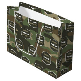 Sacola Para Presentes Grande Camuflagem Verde Camo Exército Monograma Monograma