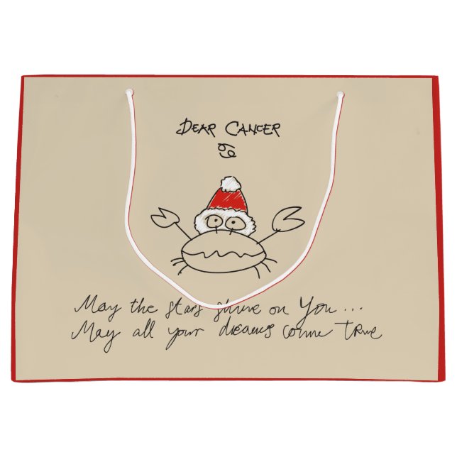 Sacola Para Presentes Grande Cancer de Natal Astrologia Horoscópio Vermelho Ele (Frente)
