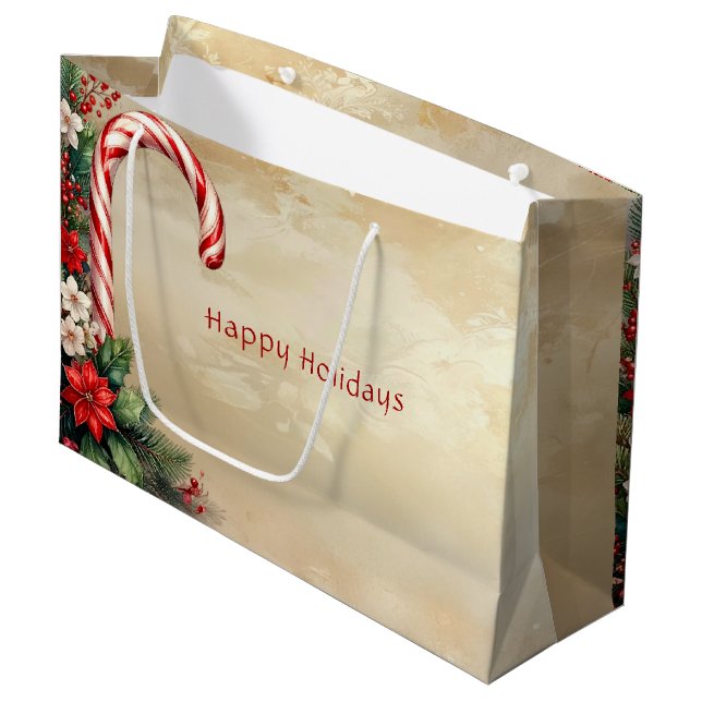 Sacola Para Presentes Grande Candy Cane Christmas Holiday Gift Bag (Frente inclinada)