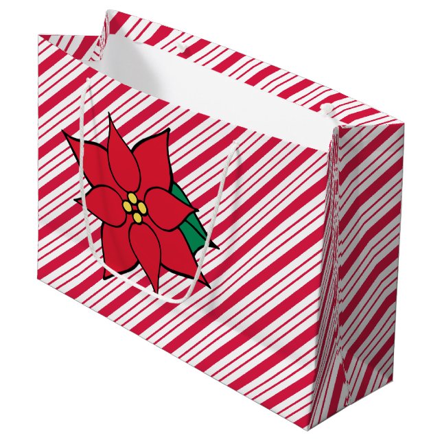 Sacola Para Presentes Grande Candy Cane Poinsettia Gift Bag (Frente inclinada)