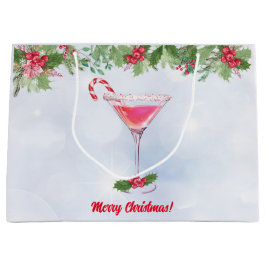 Sacola Para Presentes Grande Candy Canes e Cocktails Festa de Natal