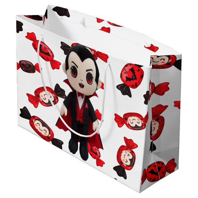 Sacola Para Presentes Grande Candy e Dracula Cute Spooky Halloween (Verso inclinado)