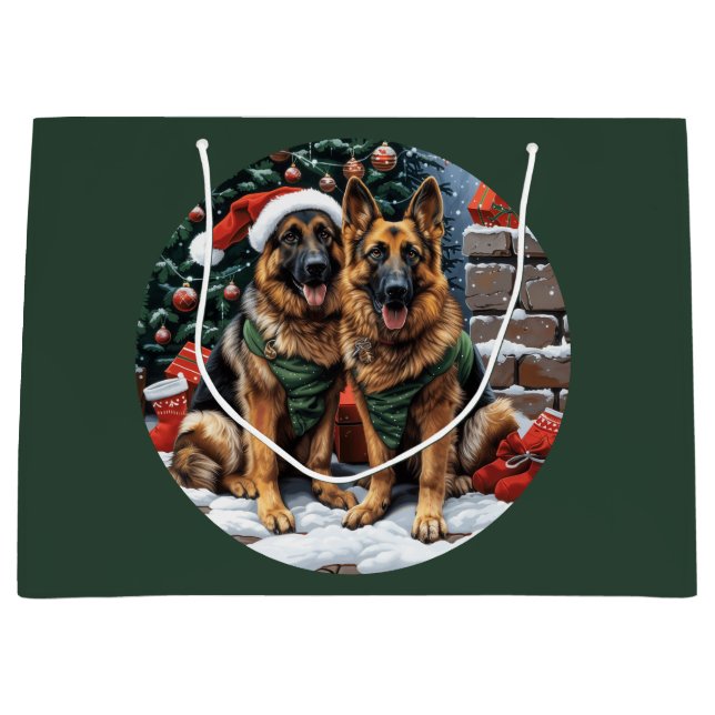 Sacola Para Presentes Grande Caninos de German shepherd de Natal (Frente)