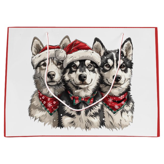 Sacola Para Presentes Grande Caninos de Rouco de Natal (Frente)