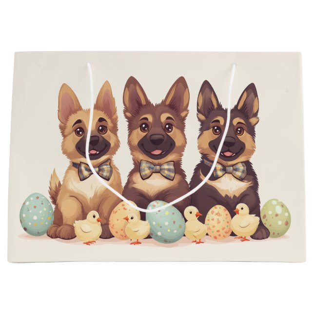 Sacola Para Presentes Grande Caninos do German shepherd da páscoa (Frente)