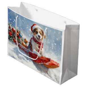 Sacola Para Presentes Grande Cão Brittany Spaniel em Trineo de Natal