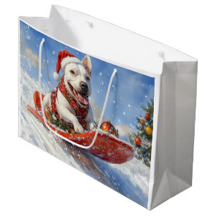 Sacola Para Presentes Grande Cão Bull Terrier no Trenó Deixe Nevar Natal