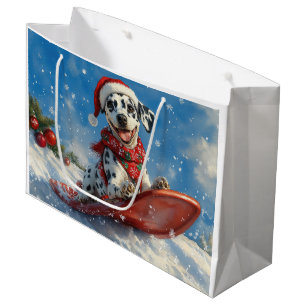 Sacola Para Presentes Grande Cão Dálmata em Trenó Deixe Nevar Natal