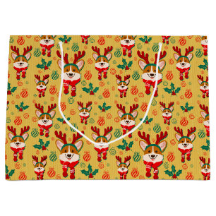 Sacola Para Presentes Grande Cão de Corgi de Natal Festivo