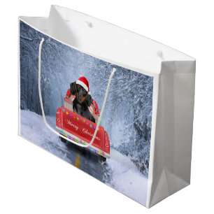 Sacola Para Presentes Grande Cão de Dachshund em Neve sentado no Caminhão de Na