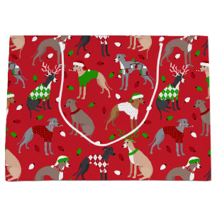 Sacola Para Presentes Grande Cão de Greyhound Italiano Natal