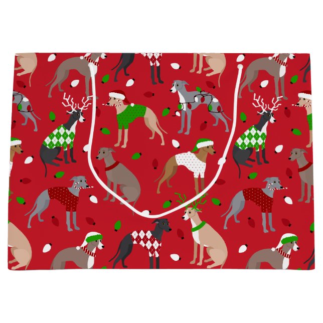 Sacola Para Presentes Grande Cão de Greyhound Italiano Natal (Frente)