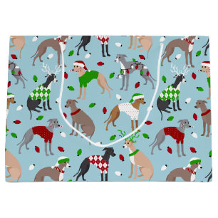 Sacola Para Presentes Grande Cão de Greyhound Italiano Natal