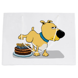 Sacola Para Presentes Grande Cão engraçado que faz xixi no bolo de aniversár
