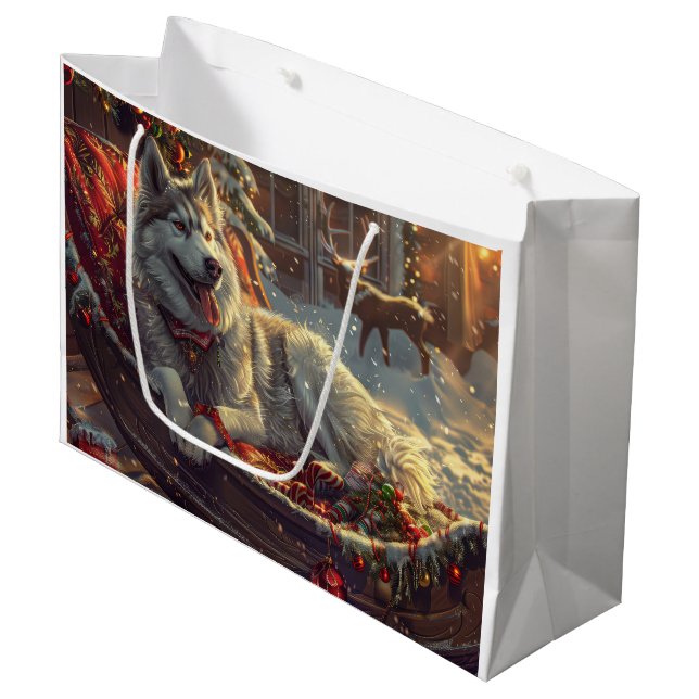 Sacola Para Presentes Grande Cão Festivo Festeiro Finlandês (Frente inclinada)