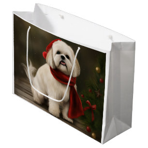 Sacola Para Presentes Grande Cão Lhasa Apso na Neve Natal