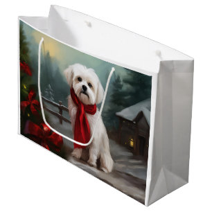 Sacola Para Presentes Grande Cão Maltês na Neve Natal