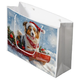 Sacola Para Presentes Grande Cão Rough Collie em Trenó Deixe Nevar Natal