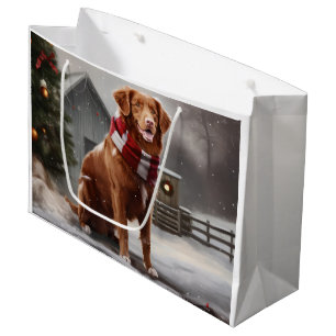 Sacola Para Presentes Grande Cão Toller da Nova Escócia na Neve Natal