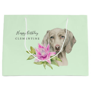 Sacola Para Presentes Grande Cão Weimaraner e Lily Watercolor Aniversário
