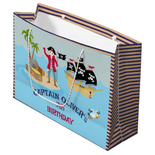 Sacola Para Presentes Grande Capitão da Festa de aniversário do navio pirata