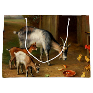 Sacola Para Presentes Grande Caprinos E Galinhas Na Fazenda 1