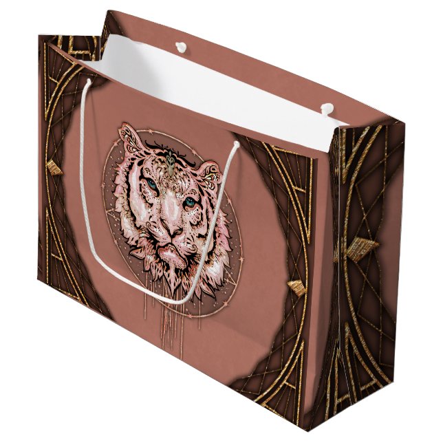 Sacola Para Presentes Grande Captivação e representação artística de um tigre (Frente inclinada)