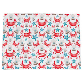 Sacola Para Presentes Grande Caranguejo e Padrão de Shell Azul-Cinto Costeiro