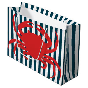 Sacola Para Presentes Grande Caranguejo vermelho em listras náuticas