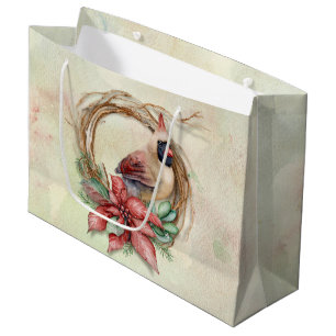 Sacola Para Presentes Grande Cardeal do inverno com poinsétia