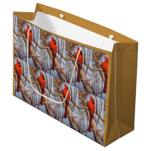 Sacola Para Presentes Grande Cardeal Vermelho Bonito Pousado no Galho