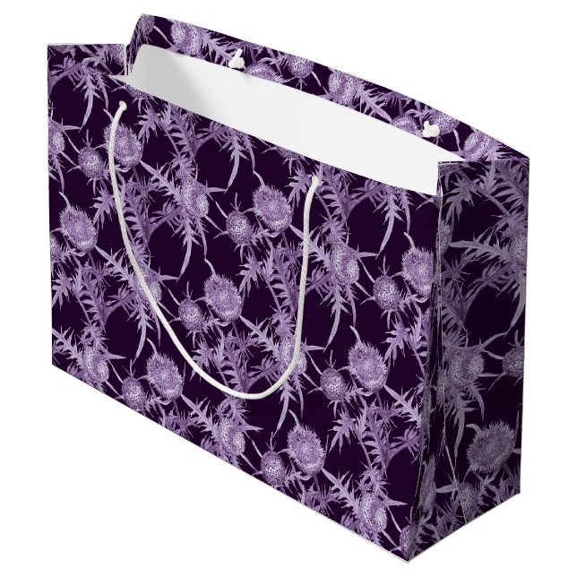 Sacola Para Presentes Grande Cardo padrão de flor violeta (Verso inclinado)