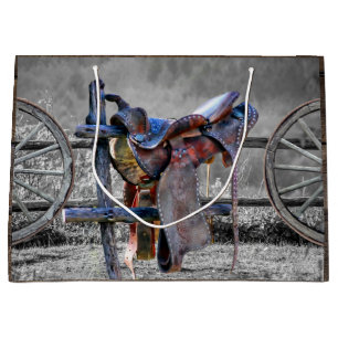 Sacola Para Presentes Grande Carneiro Saddle Corral Fence Western Wagon Wheels