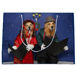 Sacola Para Presentes Grande Carolers do Natal do golden retriever