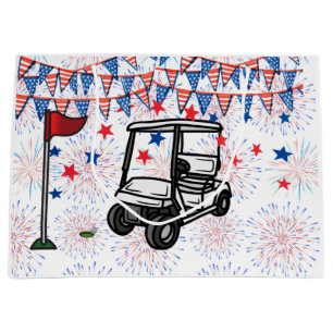 Sacola Para Presentes Grande Carrinho de golfe com bandeira da América em 4 de