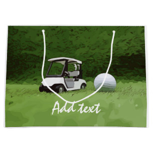 Sacola Para Presentes Grande Carrinho de golfe e bola de golfe no grama verde G
