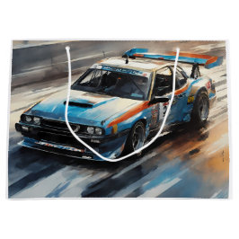 Sacola Para Presentes Grande Carro de Corrida Azul esportivo