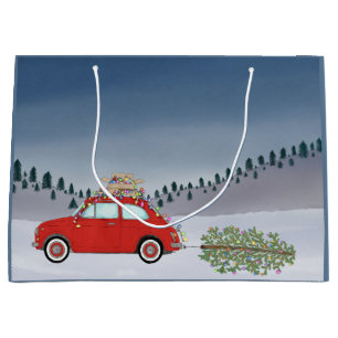 Sacola Para Presentes Grande Carro Fiat 500 com árvore de Natal