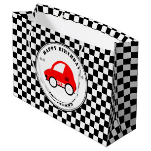 Sacola Para Presentes Grande Carro vermelho e preto marcado no aniversário