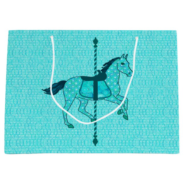 Sacola Para Presentes Grande Carrossel Horse - Turquesa e Aqua (Frente)