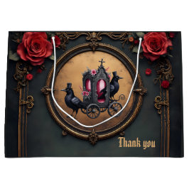 Sacola Para Presentes Grande Carruagem gótica com Ravens e Rosas.