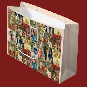 Sacola Para Presentes Grande Cartões de Natal Muito Antigos Com Ângulos De Co