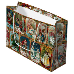 Sacola Para Presentes Grande Cartões de Natal Vitorianos do Ornamentado Colori