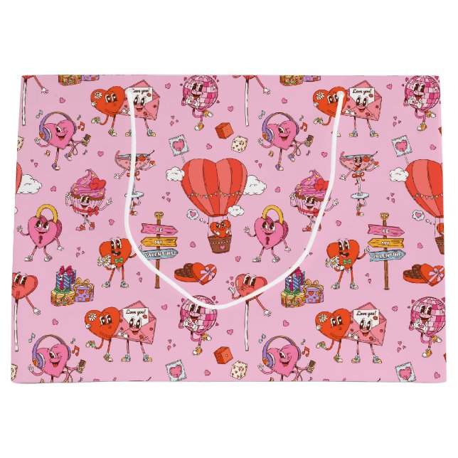 Sacola Para Presentes Grande Cartões do Namorados Retro Groovy (Frente)