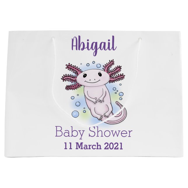 Sacola Para Presentes Grande Cartoon axolotel rosa adorável (Frente)