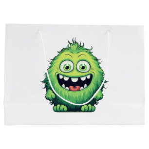 Sacola Para Presentes Grande Cartoon de Monstro Verde Sorridente