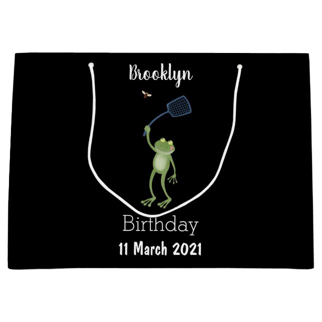 Sacola Para Presentes Grande Cartoon de mosca verde-sapo engraçado (Frente)